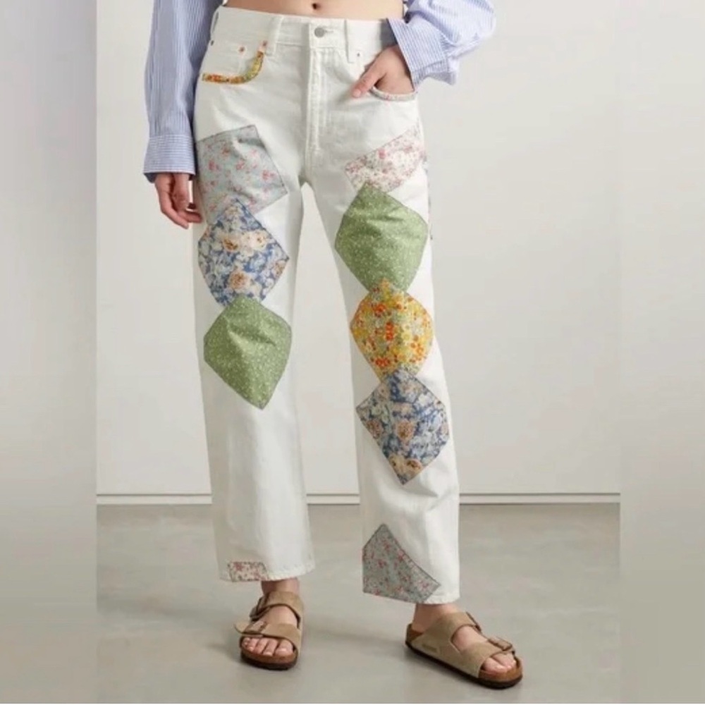 Denimist Free People White‎ Patchwork Boyfriend Jeans Size 24